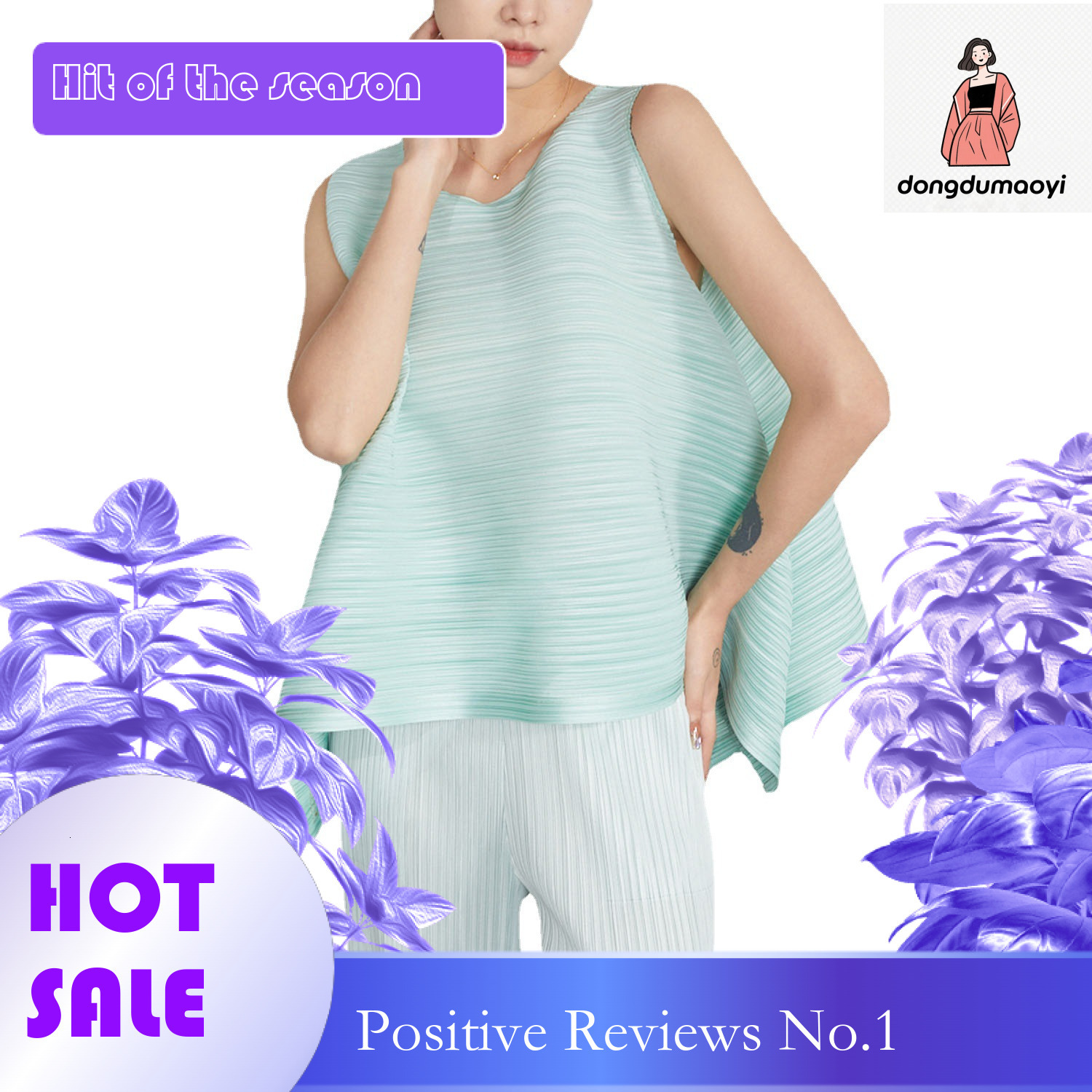 dongdumaoyi Miyake loose A-line slimming T-shirt sleeveless vest for women's summer outdoor wear, irregular and stylish versatile pleated top, sh