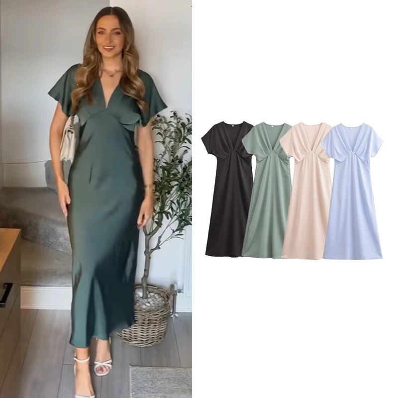 Womens Dresses Summer Elegant Fashion Slim Vneck Street Holiday Long Dress Young Women Chic Comfortable 250514