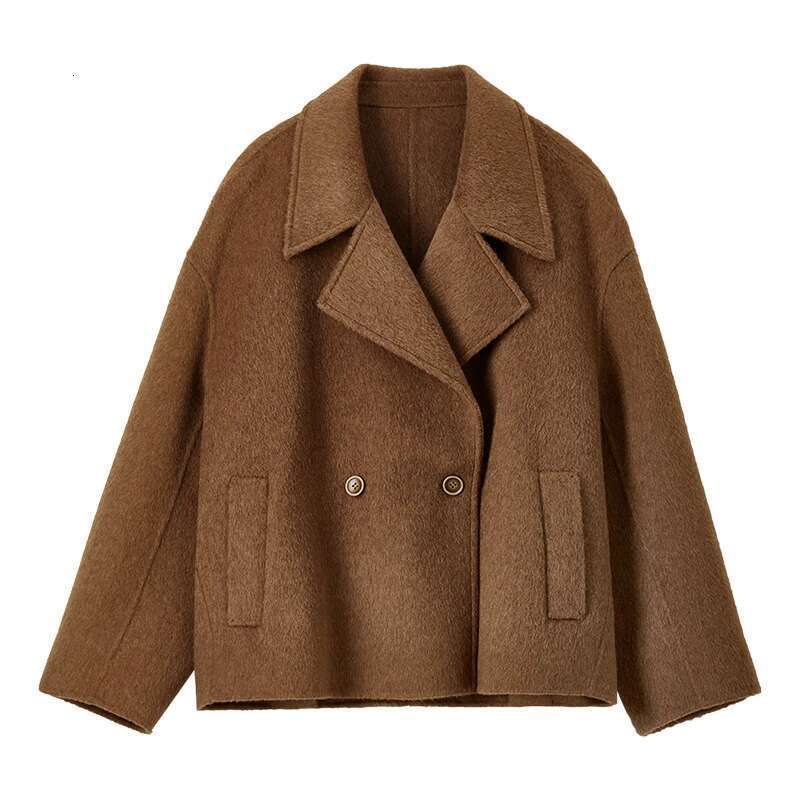 SENTUBILA Winter Short Woolen Jackets Women Outerwear Fashion Notched Collar Double Breasted Loose Coats Female W44O56123