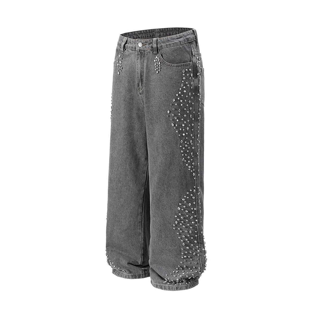 Pearl dded Diamond Jeans for Men Full Rhinestone Straight Blue Baggy Denim Trousers Hot Drill Vintage Loose Casual Cargos X250514