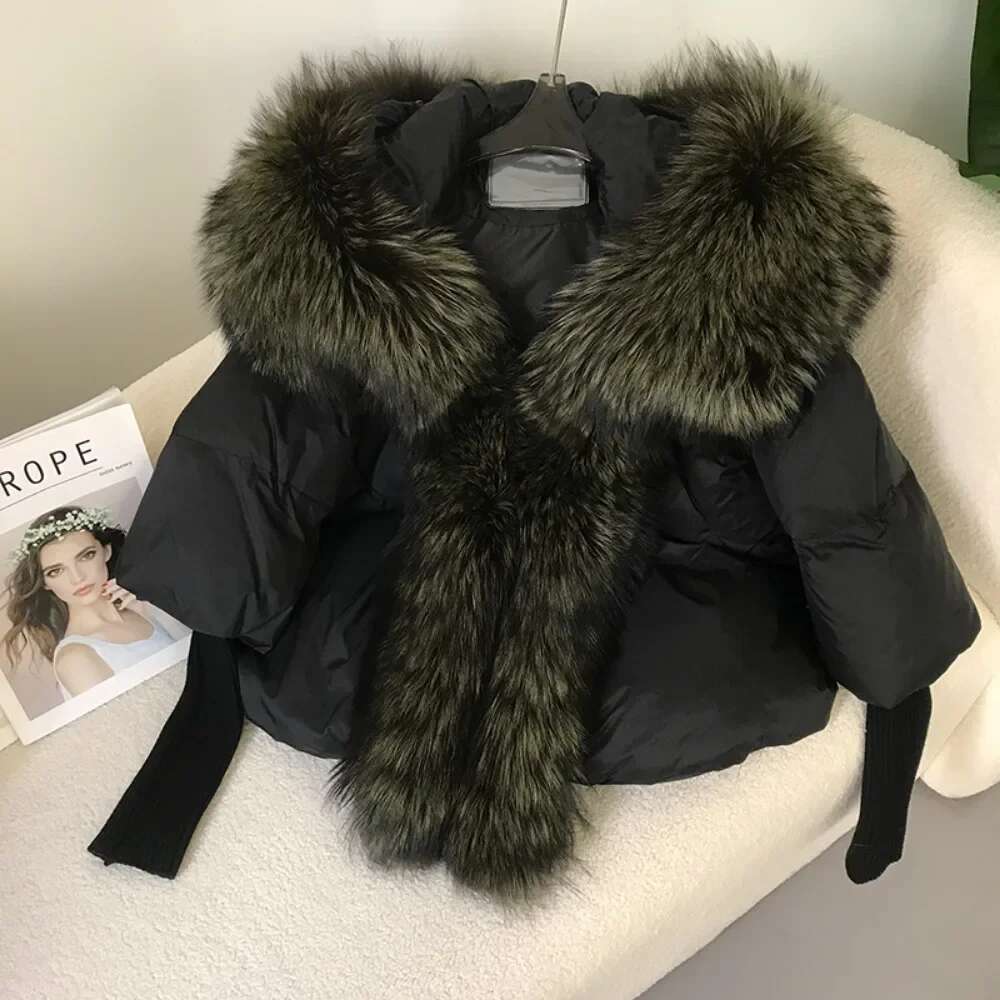 Duck Down Coat Winter Loose Real Fox Fur Collar Hooded Natural Oversize Puffer Jacket Women Thick Warm Streetwear Outerwear