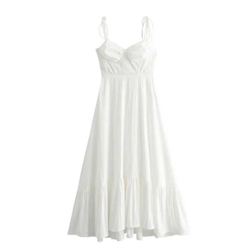 TRAF White Long Dresses 2024 Women Summer Elegant Evening Party Butterfly Midi Dress Ladies Fashion Pleated Slip Dress DressesXJ250514