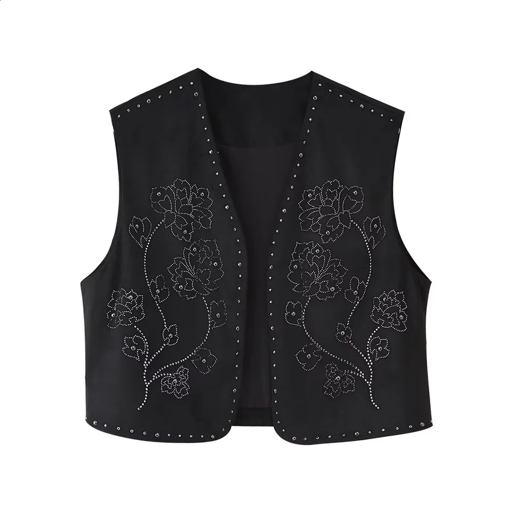 2025 Womens Clothing European and American Style n Bright Decoration Suede Texture Effect Tank Top 250506