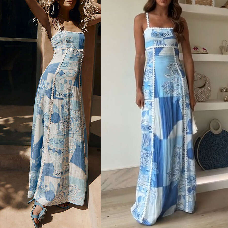 Women Clothes Dress Spring Summer New Suspender Printed INS Casual Vacation Loose Women S Dress KQ
