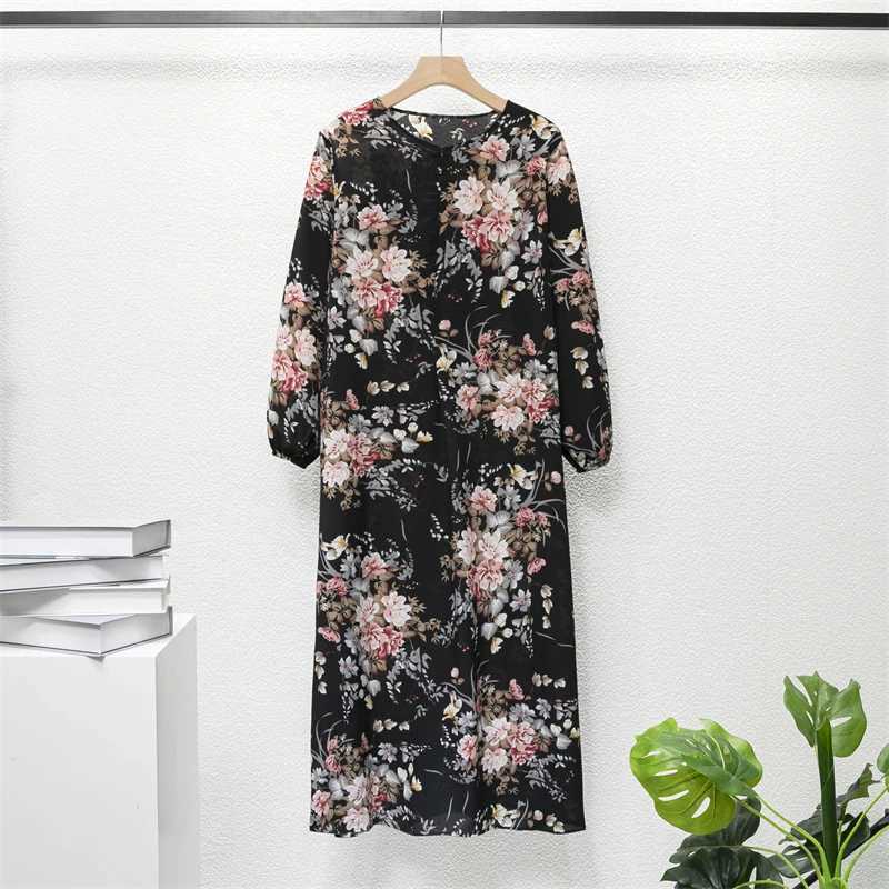 Muslim Dresses Women Maxi Dresses Mujer Vestidoes Female Loose Dresses Full Slve Printed Floral Casual Robe Long Dress X250514