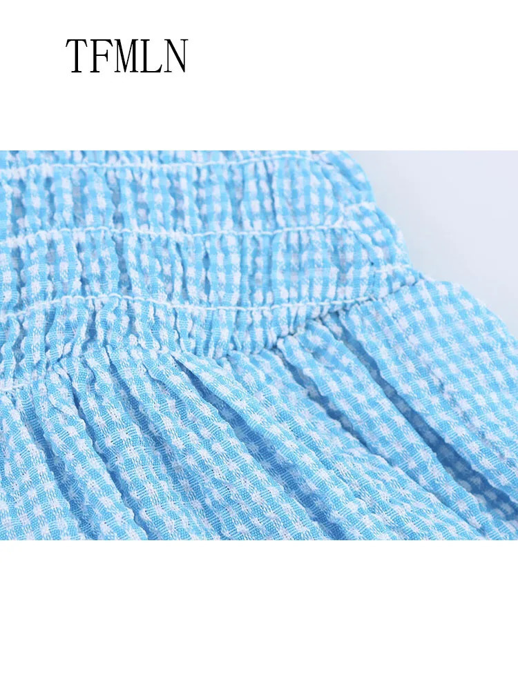 TFMLN Chic Casual Plaid Women Dresses Elegant ONeck Pleated Sleeveless Long Pullover Dress Fashion Summer Female Vestido 250514