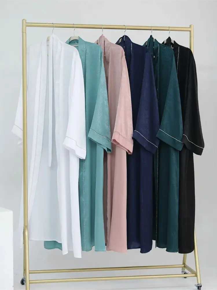 Ramadan Eid Open Satin Shimmer Kimono Abaya Damen Dubai Luxury Islam Muslim Kaftan Dress For Women Ka Robe Musulmane Femme X250514