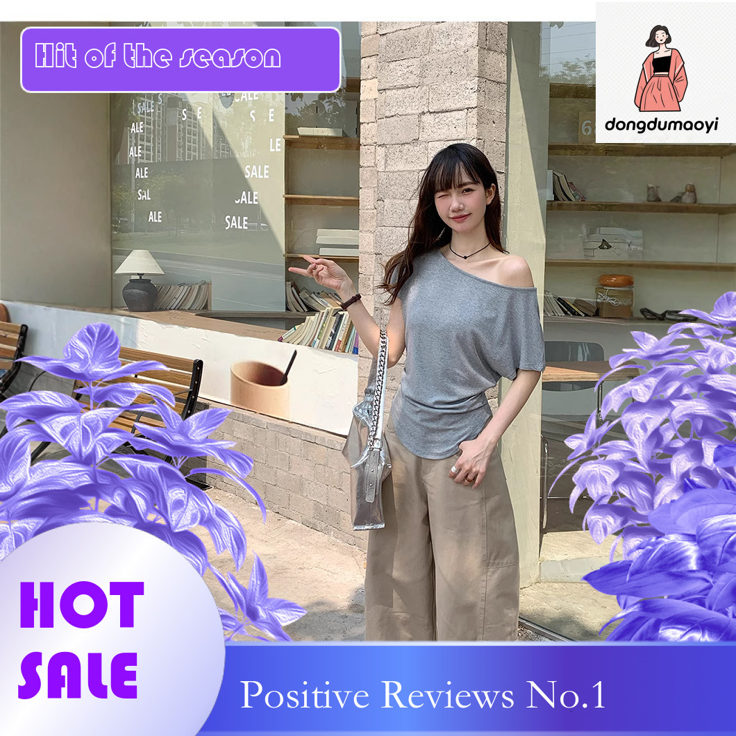 dongdumaoyi One short sleeved T-shirt for women in the summer of 2025, with an irregular design and a slim waist, sloping shoulder collarbone top