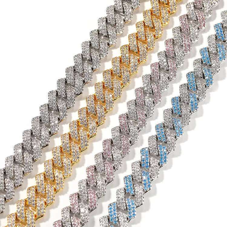 DHCollections Fashion Hip-Hop Cuban Bar Chain All-Match 13Mm Zircon-Inlaid Gold-Plated Necklace Bracelet Jewelry for Men