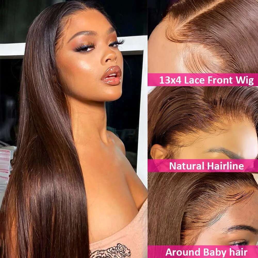 13X4 Chocolate Brown Long Straight Front Wigs For Black Women Colored Transparent HD Synthetic Lace Frontal Wig Pre Plucked