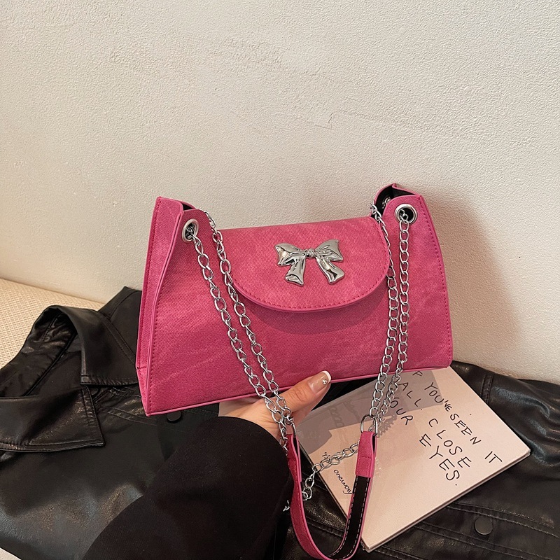 Free Delivery Designer Bag Bow Fashion Chain Shoulder 2025 Winter New Item Niche Design Versatile Ins Armpit Small Square Luxury Bag
