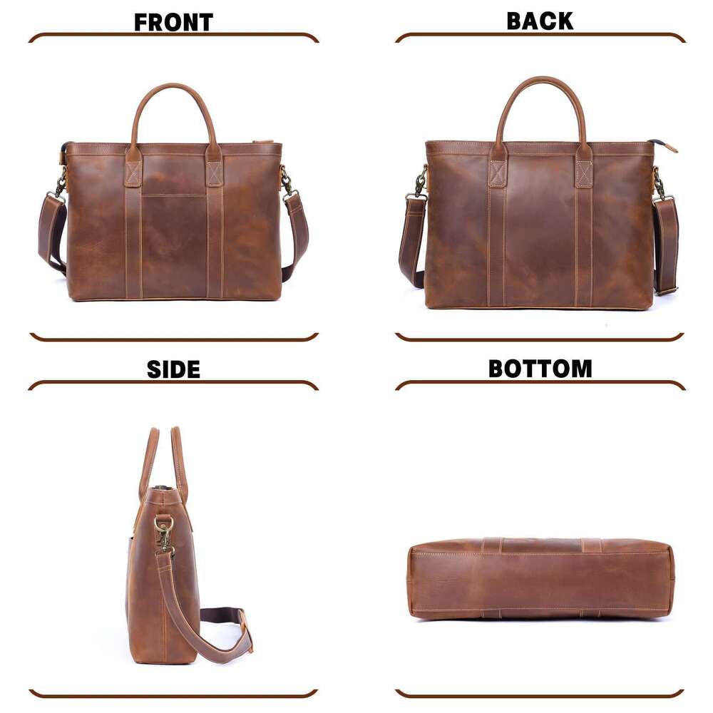 Vintage Genuine Men's Briefcase 16" Laptop Bags Crazy Horse Leather Messenger Handbag Cowhide Idea Gift For Men