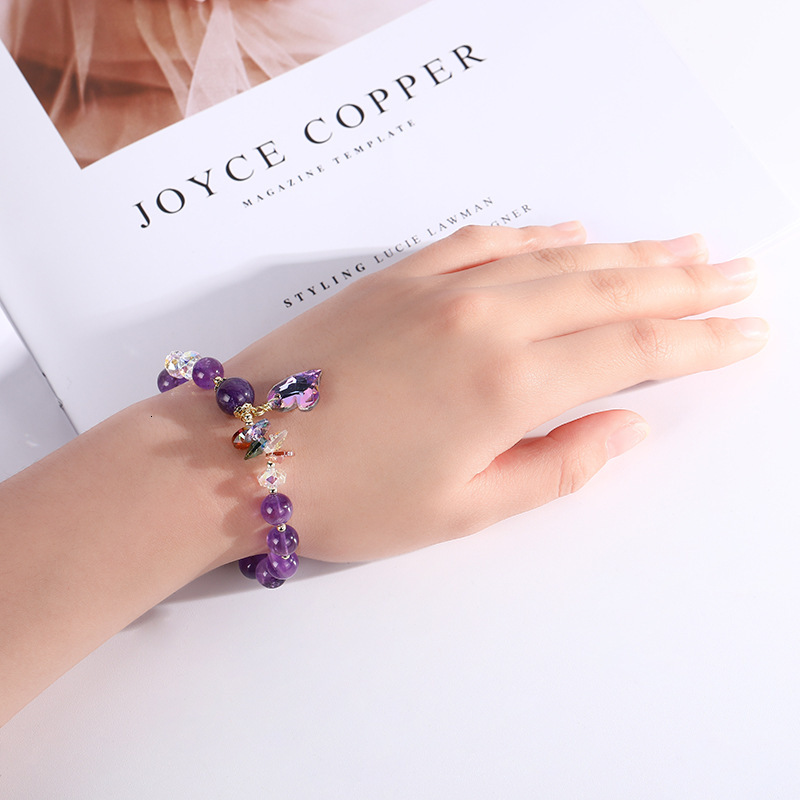 New Natural Amethyst Crystal Copper Accessories for Female Minority Design Sense Student Friend Bracelet Personalized Handicrafts