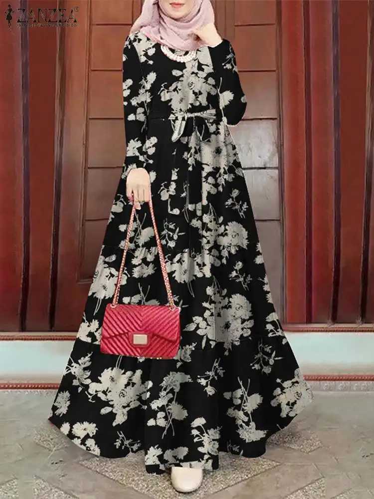 ZANZEA Spring Floral Printed Muslim Dress Long Slve Ramadan Turkey Vestidos Vintage Holiday Maxi Robe Kaftan Islamic Abaya X2505141