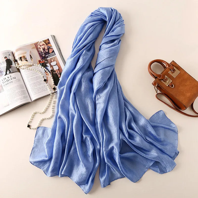Women Fashion Scarf Plain Solid Silk Linen Shawls Scarves Summer Lady Bandanas Pashmina Foulard Hijab 180*90Cm 250514