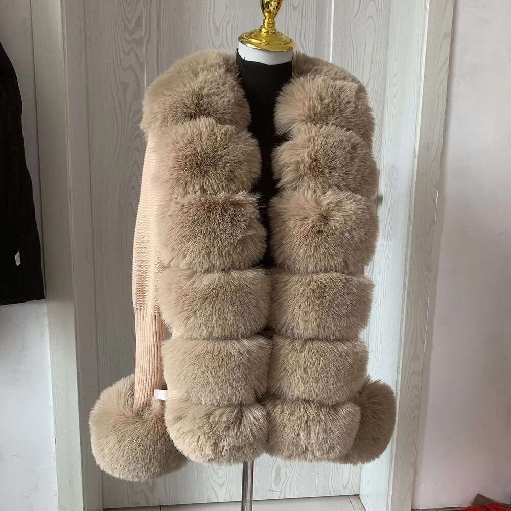 Women's Cropped Spring Autumn Hot Sale Knit Sweater Cardigan With Faux Fox Fur Collar Ladies Coat