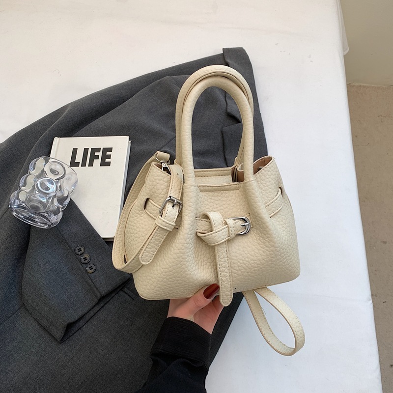2025 New High end Lychee Pattern Handheld Folded Bucket Fashionable and Versatile Western Style Crossbody Women's Bag