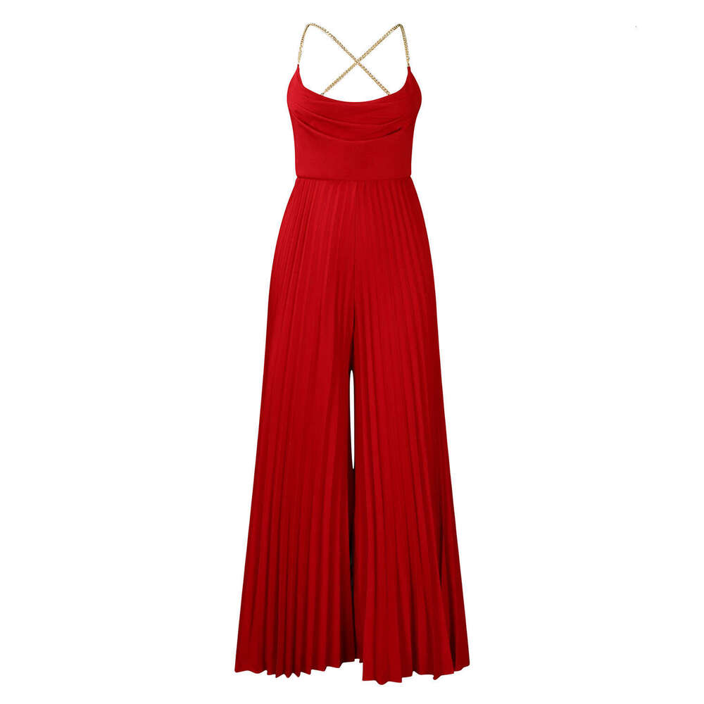 Women's Wear Women's Wear Summer Fashion Chain Hanging Neck High Waist Sexy Backless Wide Leg Pleated Jumpsuit