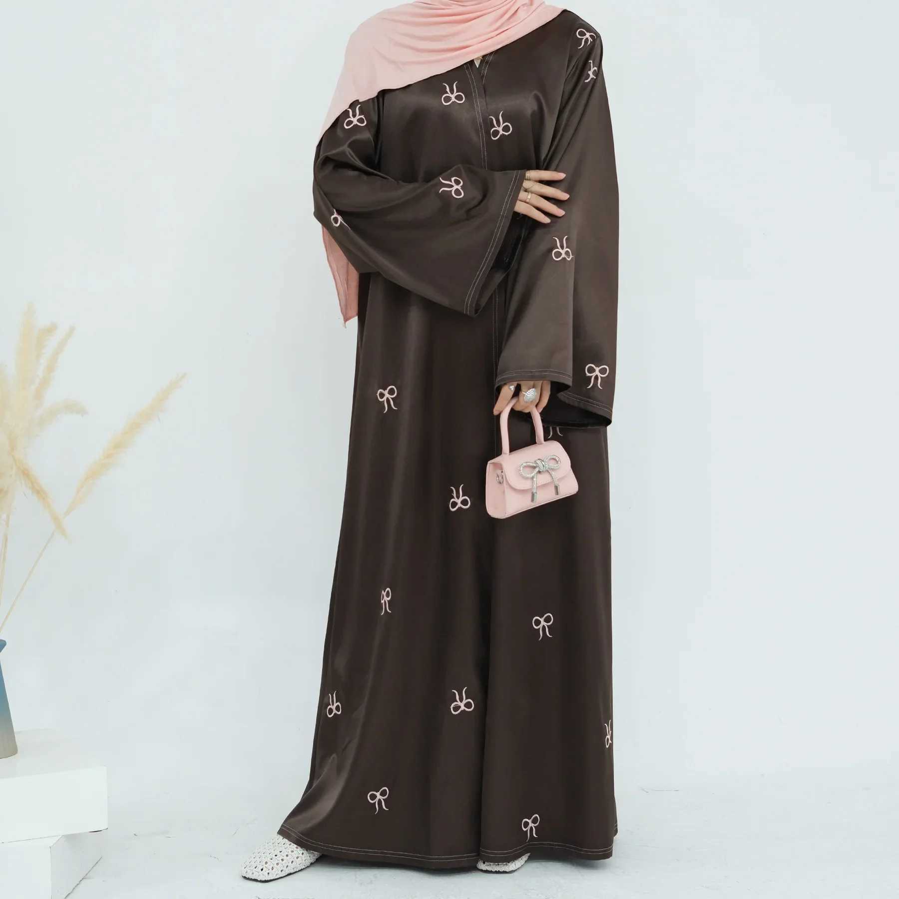 Bow Embroidery Dubai Abaya Kimono Luxury Muslim Dress Open Abayas for Women Turkey Islamic Clothing Kaftan Hijab Robe Ramadan X250514