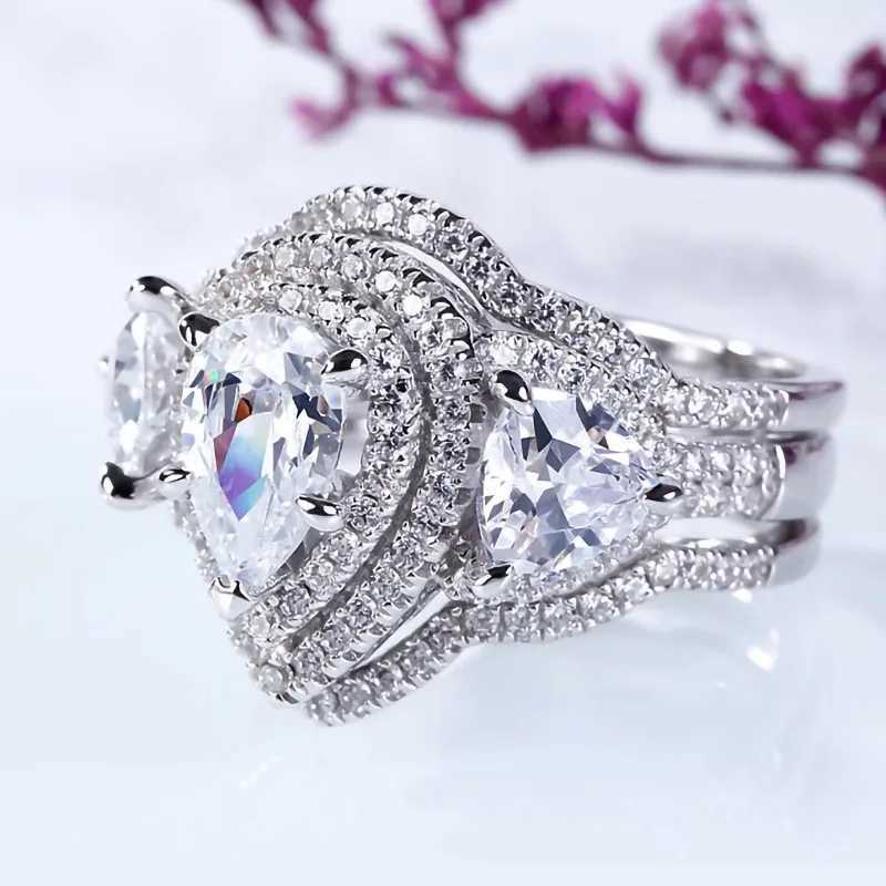 925 Sterling Silver Cubic Zirconia 3Pcs Set Rings Women for Wedding Engagement Party Luxury Train Silver Female JewelryXJ250514