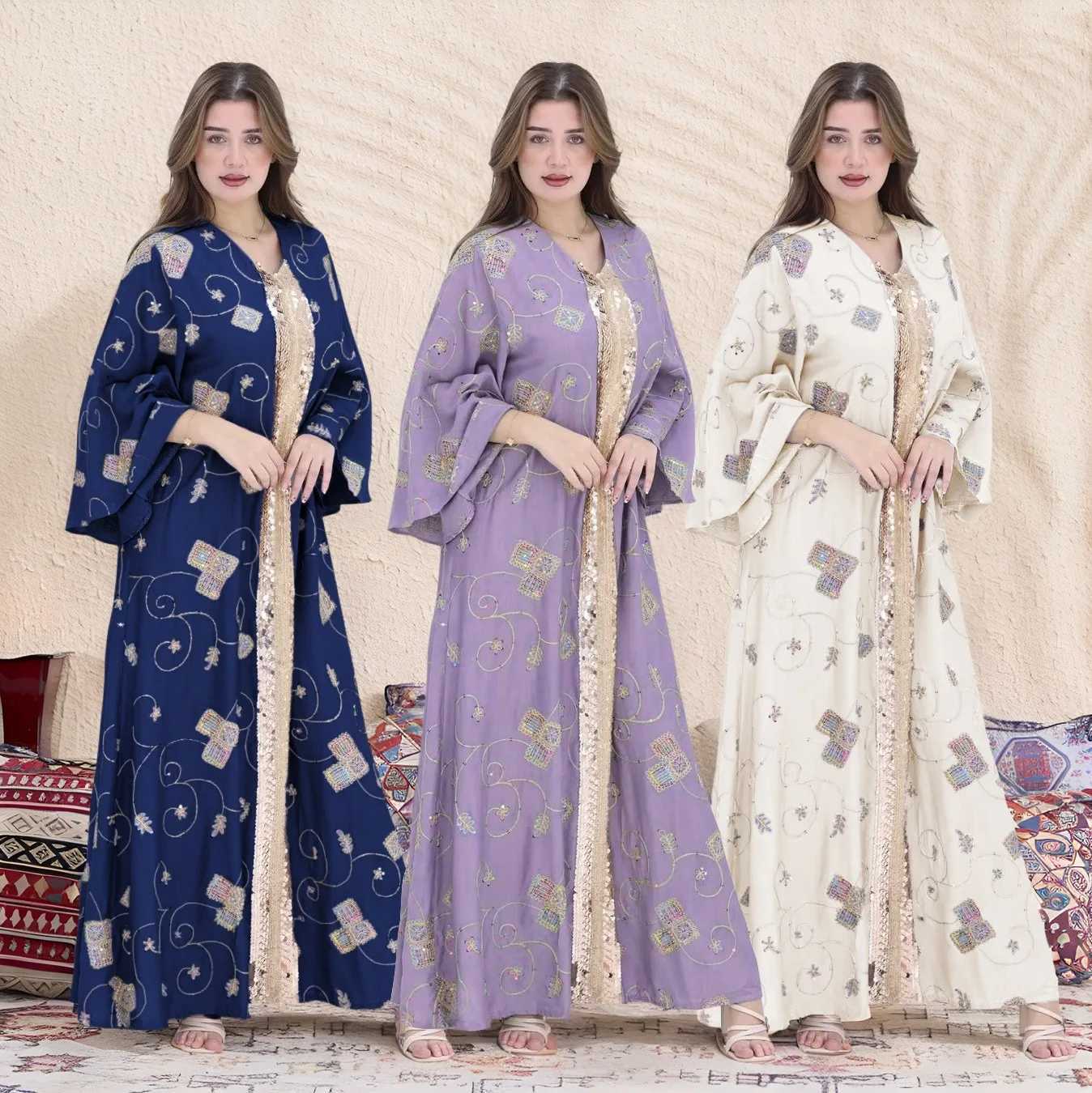 Fashion Sequin Abayas Maxi Evening Party Long Slve Turkey Dress Muslim Women Dubai Kaftan Islam Clothing Wedding Plus Size New X250514
