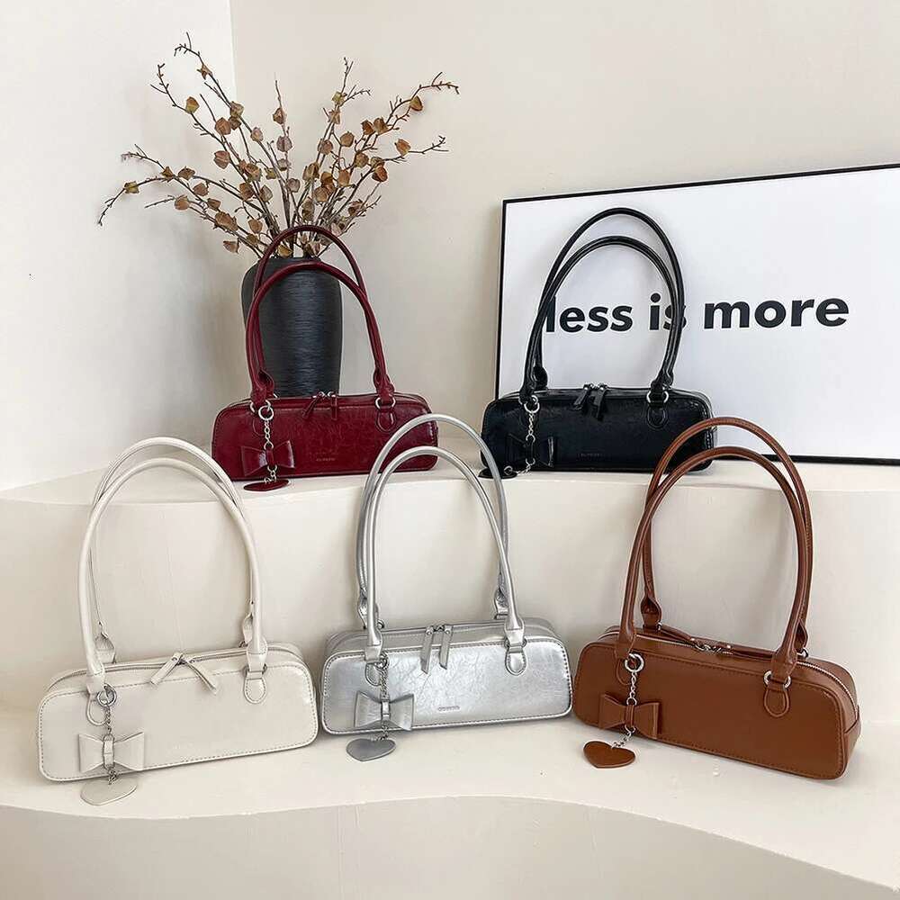 Women PU Underarm Fashion Solid Color Elegant Hobo Bag Zip Closure with Heart Pendant Stylish Shoulder Purse