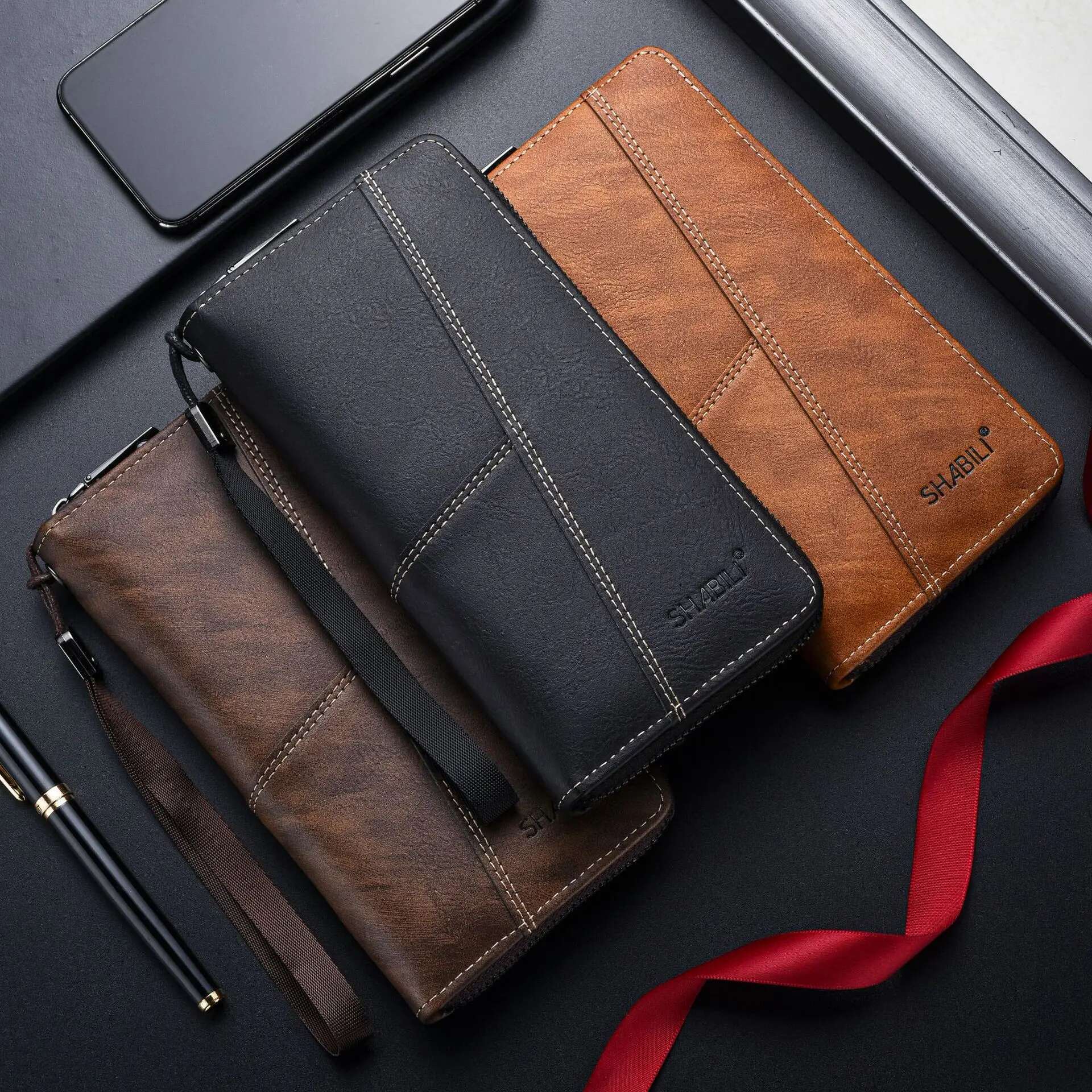 Men's Long Leather Wallet - Slim Zipper Design with High Capacity, Coin Pocket & Card Holder (Casual Money Bag)