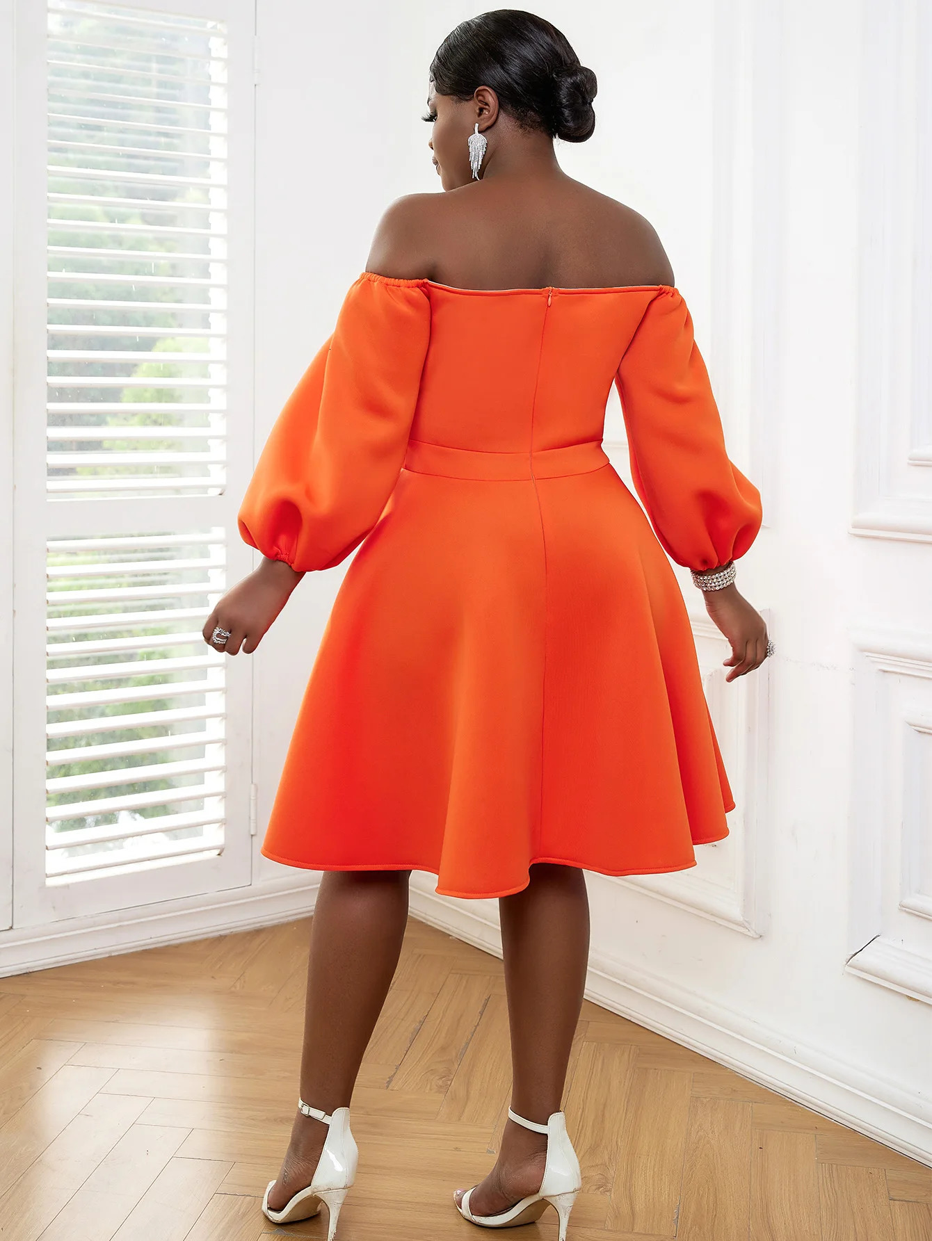 Ogilvy Ball Dress Plus Orange Shoulder Cut ALine Summer Wedding Guests Evening Party Set 4XL 250506