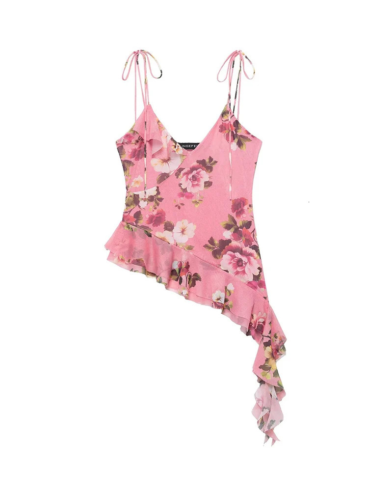 TFMLN Womens Skirt Sling Tank Set Summer Two Piece Sexy Printed Asymmetric Streetwear Fashion Long Female Clothing 250514