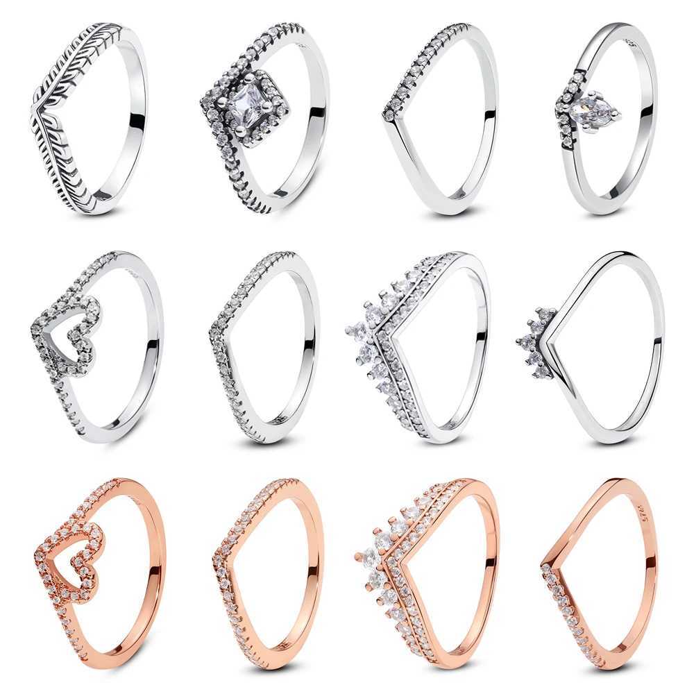 Original 925 Sterling Silver Ring bone Heart Crystal Rose Gold Rings For Women Wedding Engagement Birtay Gift JewelryXJ250514