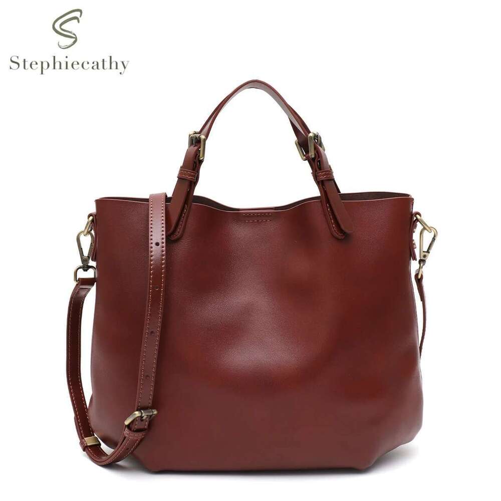 Women Vintage Elegant Real Leather Top-Handle Bag Solid Color Minimalist Style Tote Shoulder Cross Body Handbag Zip Liner Purse 250515 250515 250515
