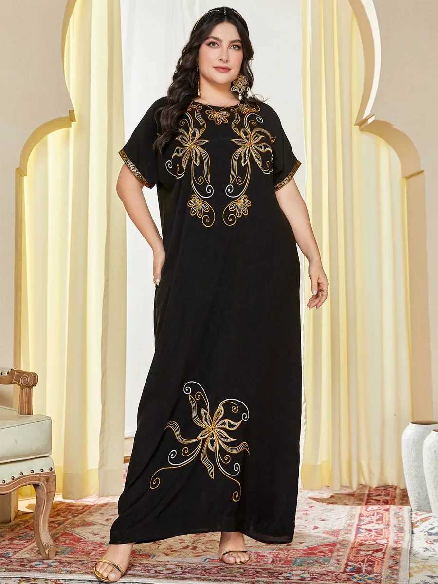 Eid Embroidery Muslim Abaya Dress Women Dubai Arab Caftan Short Slve Turkey Morocco Kaftan India Gown Robe Party Vestido X250514