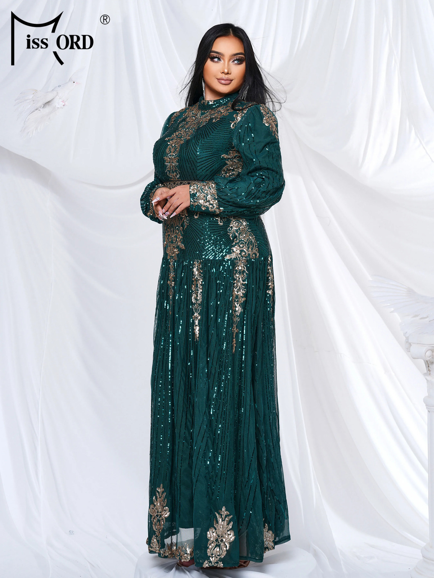 Missord Plus Size Geometric Sequin Green High Neck A Line Evening Large Formal Occasion Dresses 250506