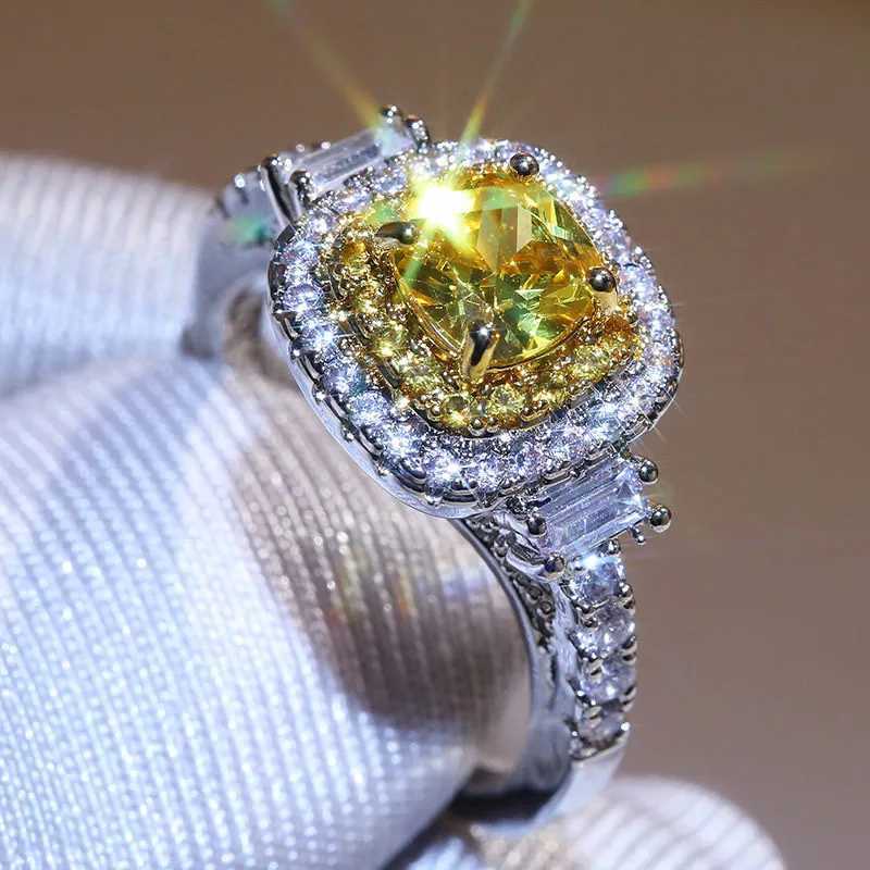 Dazzling Yellow Zircon Stone Wedding Party Ring Micro Paved 925 Sterling Silver Proposal Engagement Ring Jewelry GiftsXJ250514