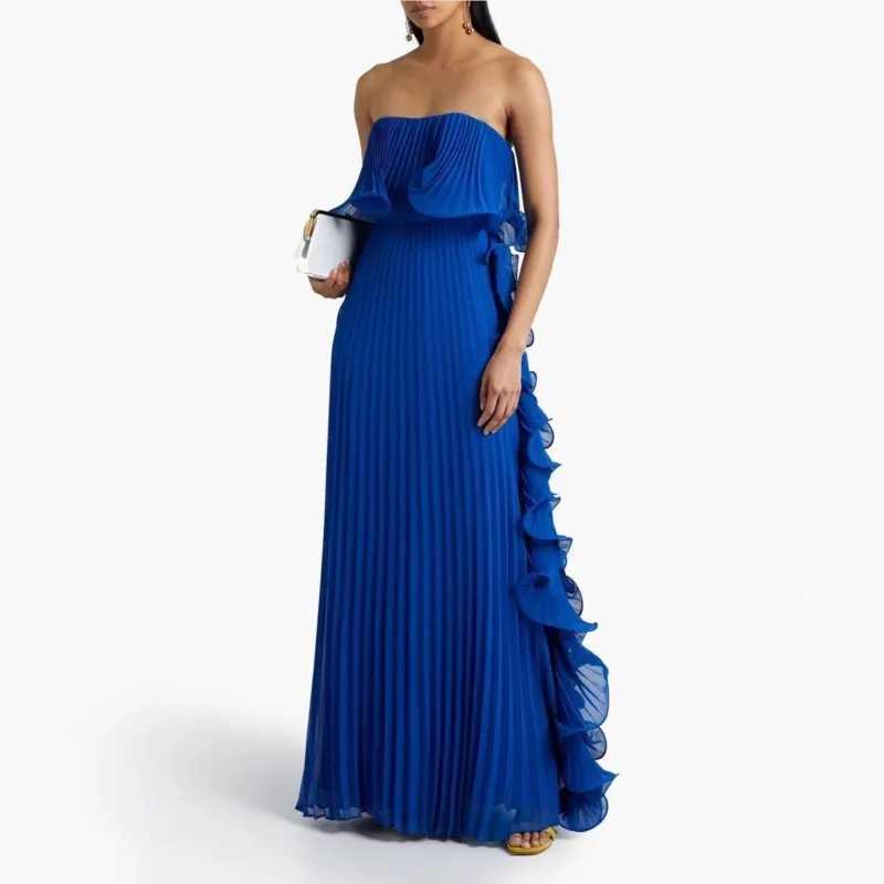 Trendy Women Summer Holiday Dress Orange Pleated Chiffon Long Formal Dresses Custom Made Ruffled Strapless Beach Party DressXJ250514