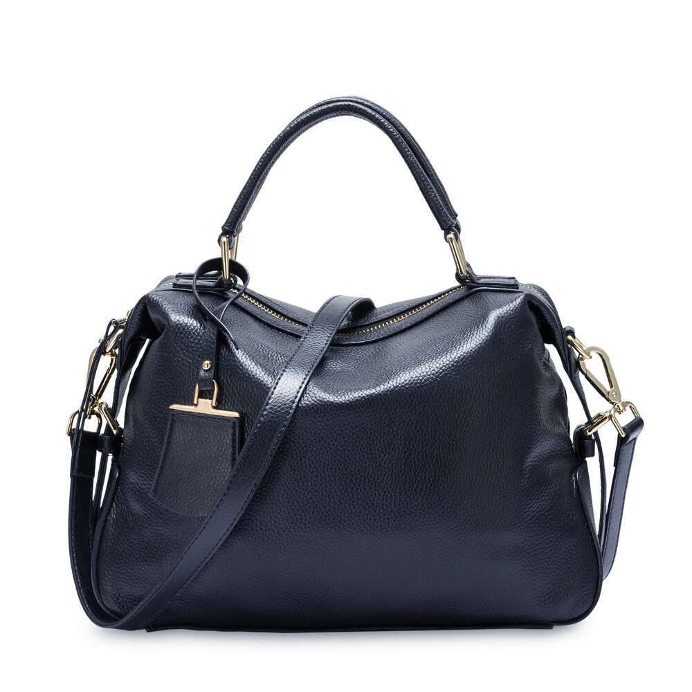 Zency Dark Blue Women Boston Bag 100% Genuine Leather Handbags Female Charm Crossbody Purse Shoulder Bags For Work Shoppi