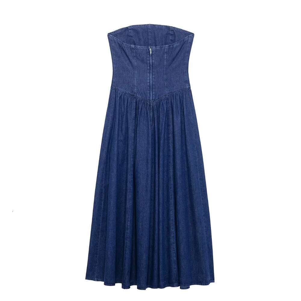 UNIZERA denim Midi with strapless backless zipper decoration for spring and summer new casual women's dress