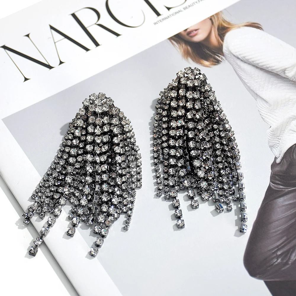 Exaggerated Crystal Dangle Earrings For Women Long Tassel Rhinestone Earrings Girls Wedding Jewelry Wholesale 250513