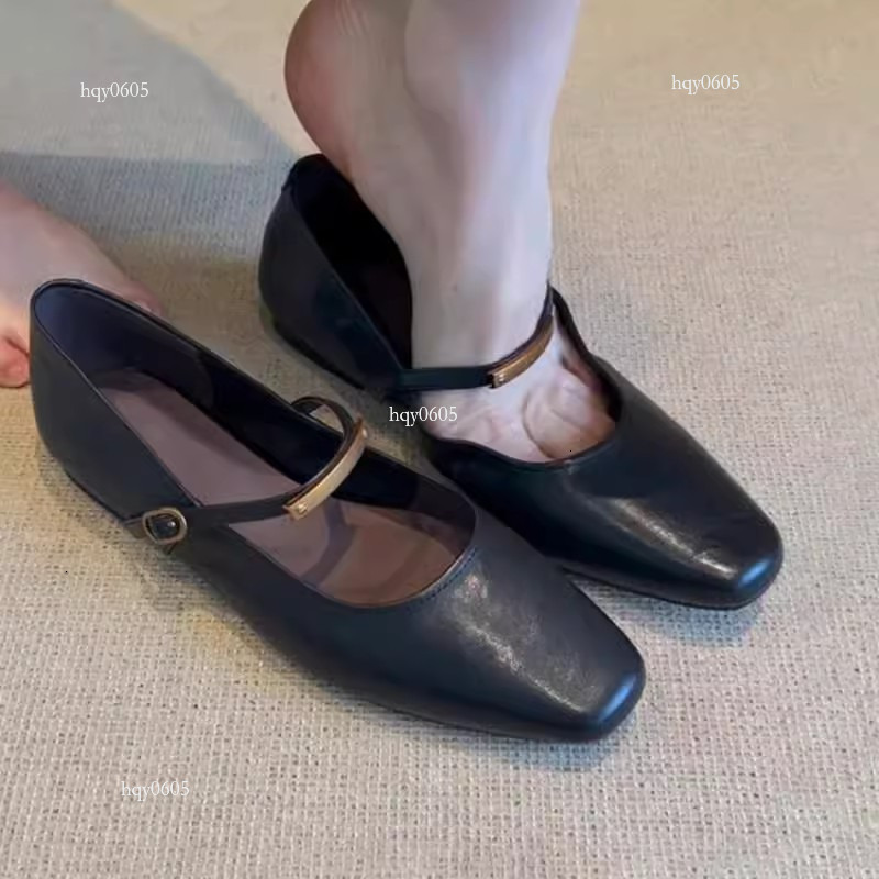 Top brand high-quality new-style designer French buckle Mary Jane women's new square toe flat sole single shoes, low heel small leather shoes, ne