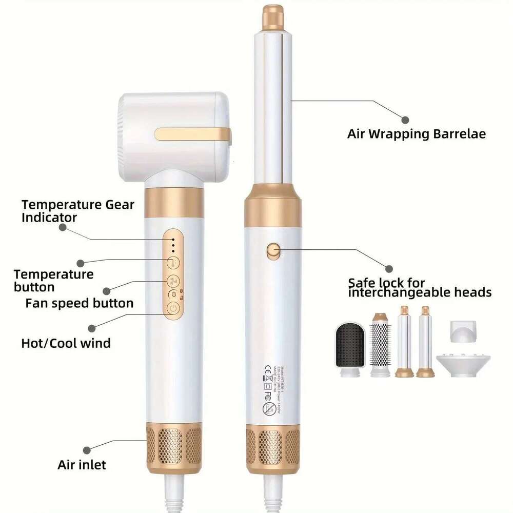 7 In 1 Brush Brushless High Speed with Diffuser Ionic Blow Dryer Hot Air Styling Comb Hair Curler