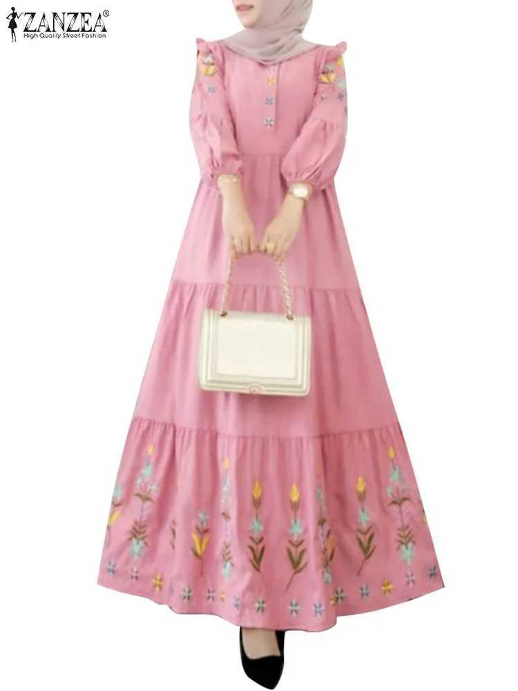 ZANZEA Muslim Fashion Floral Print Long Dresses Women Elegant Tiered Party Abaya Robes Islamic Hijab A-line Vestidos Mujer X250514