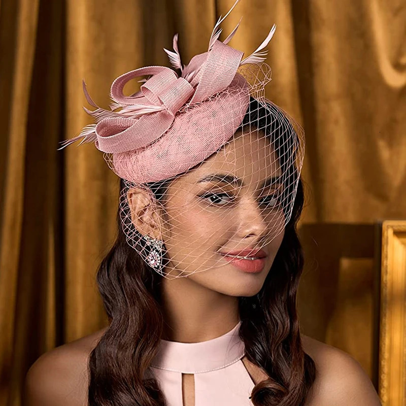 Fascinator Pillox Hat Wedding Bridal Veil Fascinator Mesh Lace Headband Tea Party Feather Fascinator Hats for Women 250513