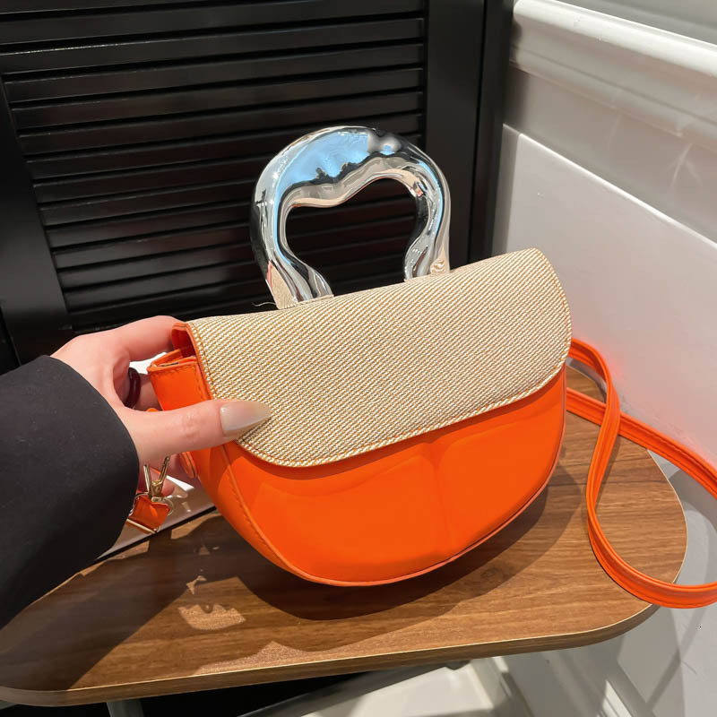 Spring and summer new 2025 shoulder women's trend simple luxury bag saddle bag highend texture splicing design crossbody bag New Free Delivery De