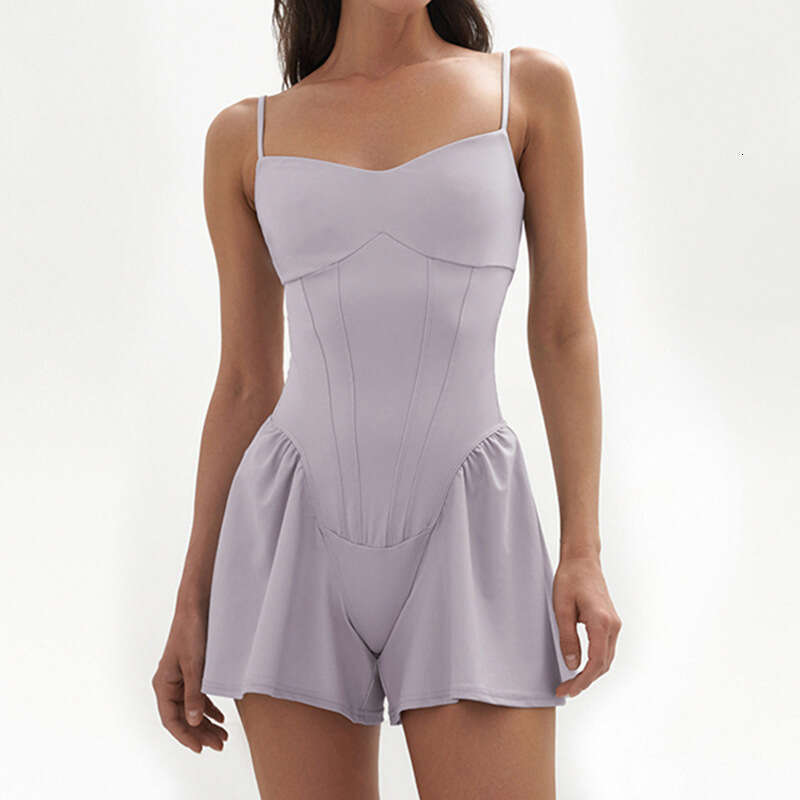 Sportswear Women's Casual Camisole Fiess Yoga Waist Shaping A-Line Wide Leg Jumpsuit Shorts B5