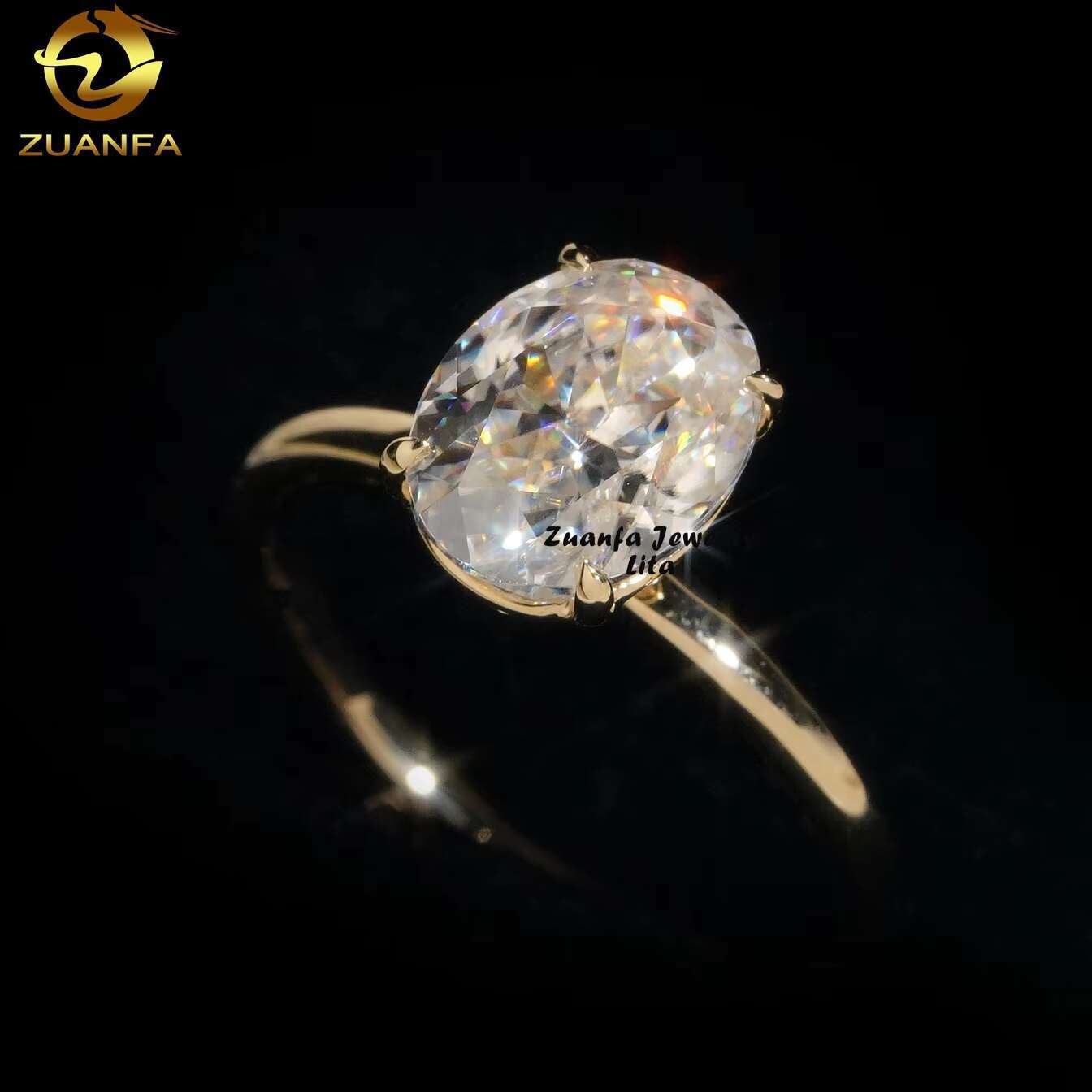 Classic Design 14k Real Gold Oval Cut 2ct Moissanite Diamond Wedding Engagement Rings for Women