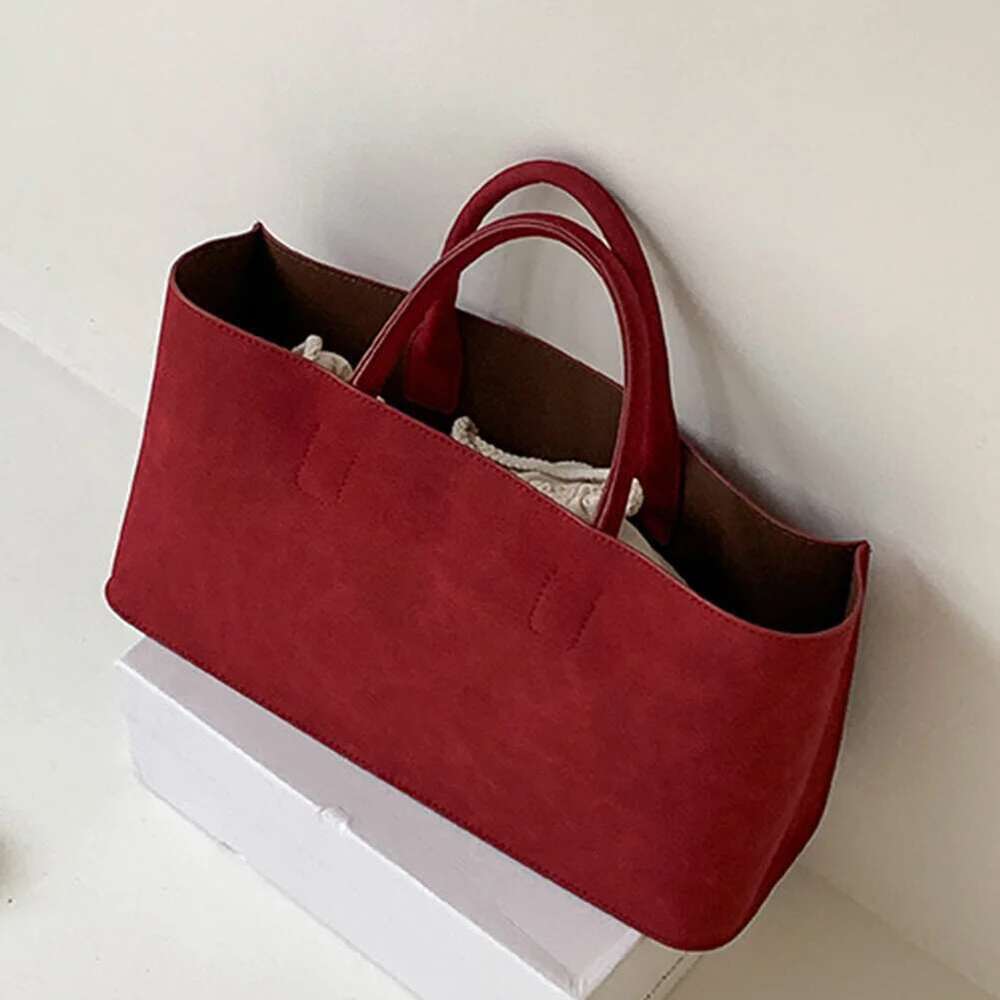 2024 Trend Suede Women's Handbag Large Capacity Versatile Top Handle With Inner Bag Vintage Solid Commuter Casual Tote Bags