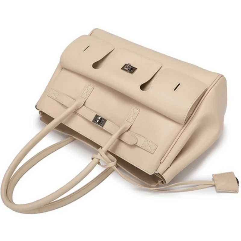 Large Capacity Tree-pocket Design Wens Tote Bag Soft Leather Vintage Shoder Bag Off Lady Daliy Cmuter Handbag Fem Z250514