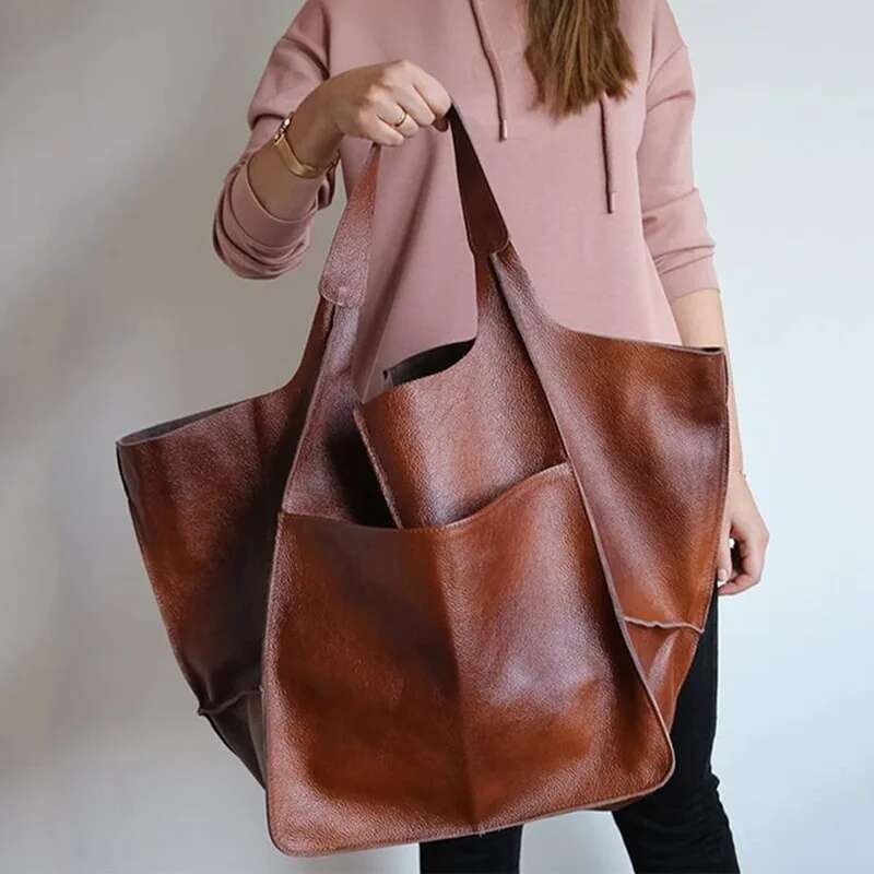 Vintage Large Capacity Handbags PU Soft Leather Big Designer Women Shoulder Beach On Vacation Woman Bag Tote 2024