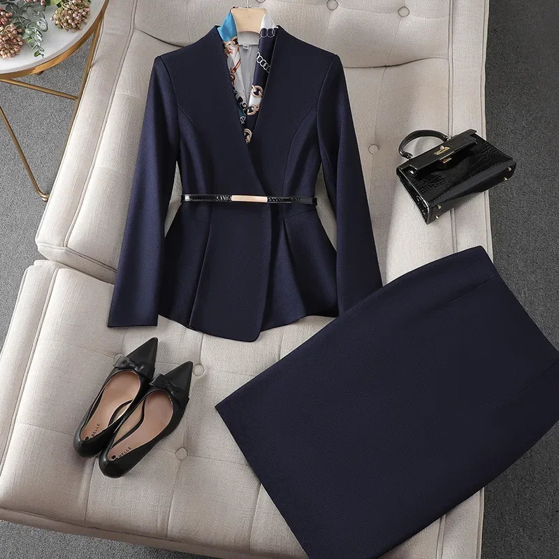 Spring and autumn Vneck set for womens elegant highend beauty salon front desk hostess workwear 250530
