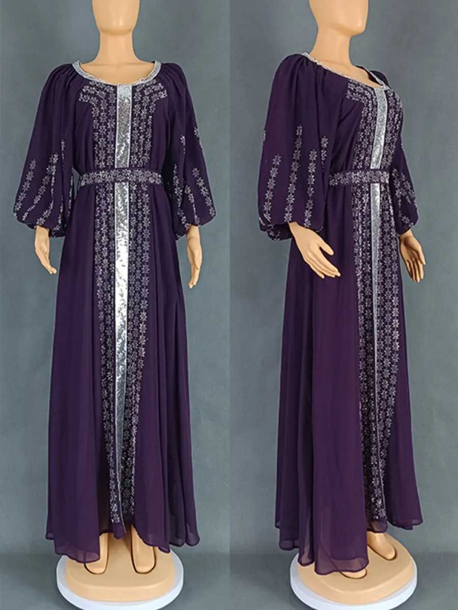 Abaya Muslim Women Party Dresses Chiffon Sequins Jalabiya Ramadan Eid Morocco Islam Sashes Vestidos Arab Long Robe Dubai Kaftan X250514